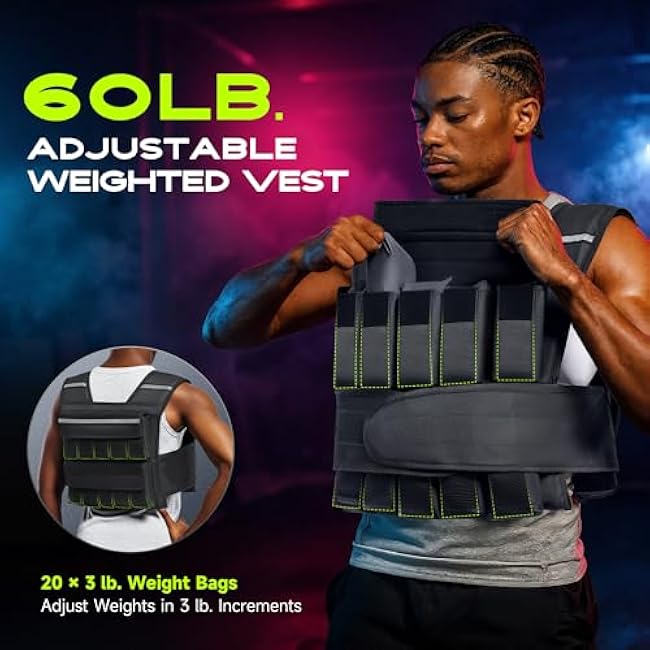 Adjustable Weighted Vest for Men Women, 20lb 30lb 45lb 60lb Weight Vest with 20 Removable Weights, Heavy Duty Running Vest with Reflective Strips for Walking Strength Training Calisthenics