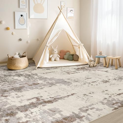 8x10 Area Rug Living Room Rugs - Washable Neutral Modern Abstract Soft Thin Rug Indoor Floor No Slip Rug Carpet for Bedroom Under Dining Table Home Office Decor - Brown/Grey/Beige