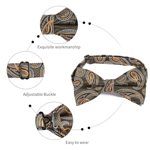 Image of Alizeal Mens 4pcs Vintage Paisley Bow Tie Set | Pre-tied Pocket Square Cufflinks Boutonniere for Wedding Everyday Use