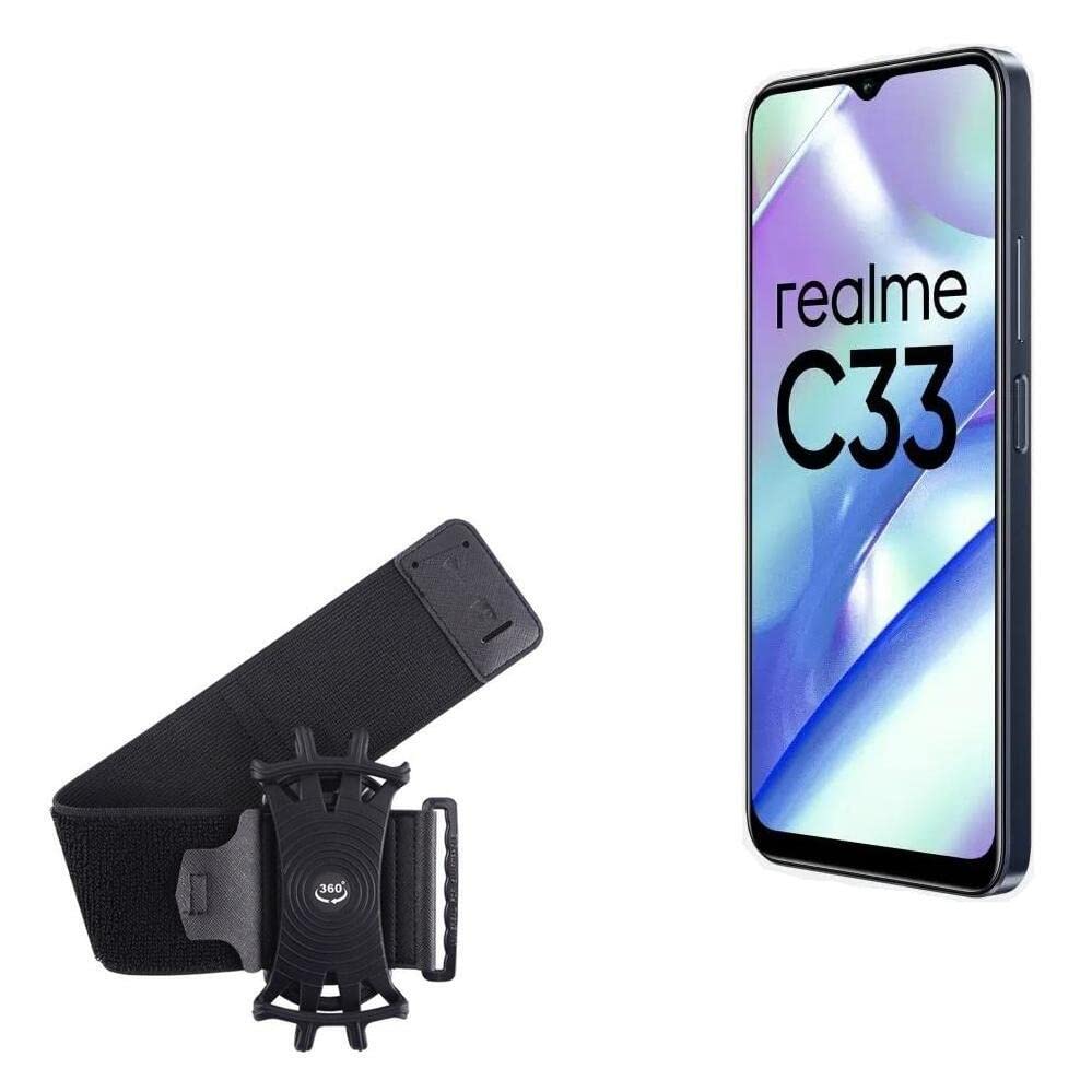 BoxWave Holster Compatible with Realme C33 - ActiveStretch Sport Armband, Adjustable Armband for Workout and Running - Jet Black