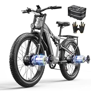 Shengmilo S600 Adult Electric Mountain Bike, Dual Motor 48V17.5AH Long Life Battery, 26″ Tires Full Suspension Dual Oil Brakes Ebike