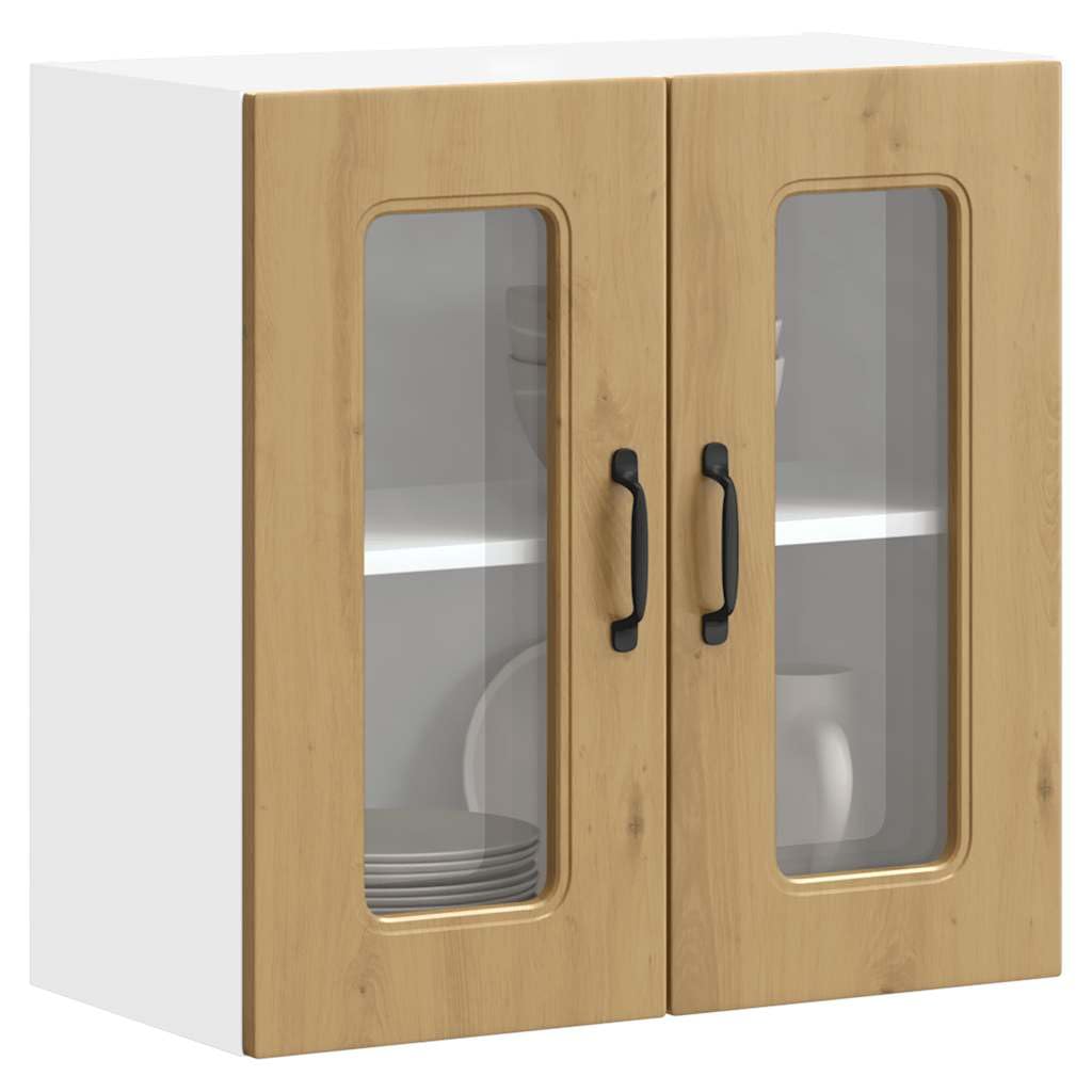 Kalmar Küchen-Hängeschrank, Artisan-Eiche Holzwerkstoff, 60x31x60 cm, mit Glastür, robuster Wandschrank für Küche, Speisekammer Lagerung, pflegeleicht