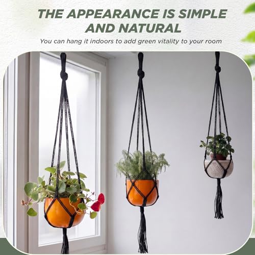 Image of EBOOT 3 Pack 33 41 48 Inch Large Macrame Plant Hanger Rope to Hang Flower Pot Plant Holder for Indoor Outdoor Decorations, 4 Legs (Black)