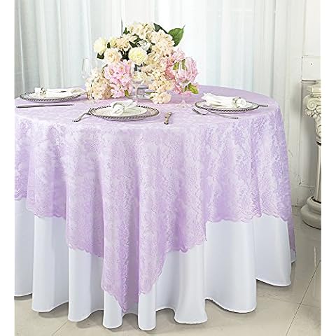 Wedding Linens Inc. 72 in x 72 in Lace Table Overlays, Lace Tablecloths Square, Lace Table Overlay Linens, Lace Table Toppers for Wedding Decorations, Events Banquet Party Supplies - Lavender Cover