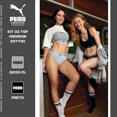 PUMA Kit 2 Top Nadador Cotton Algodão Elástico 30MM Feminino Adulto, 1 Preto - 1 Cinza, M