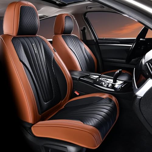 Image of FLORICH Car Seat Covers, Premium Leatherette Car Seat Covers Full Set, Waterproof Leather Car Seat Cushion Front Seats and Back, Breathable Seat Protectors for Sedans Cars SUV Trucks - Black&Brown