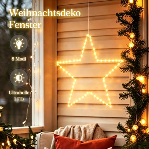 ELKTRY 50cm Groß Weihnachtsstern Beleuchtet, Stern Fenster mit 140 LEDs – Ansicht 2