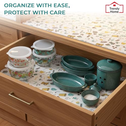 Image of Trendy Home Anti-Slip Mat 45 cm x 3 m for Drawers, Fridge & Shelf Liners | Printed Design, Non-Slip, Food Grade EVA, Washable Kitchen Mat, Brew Nest