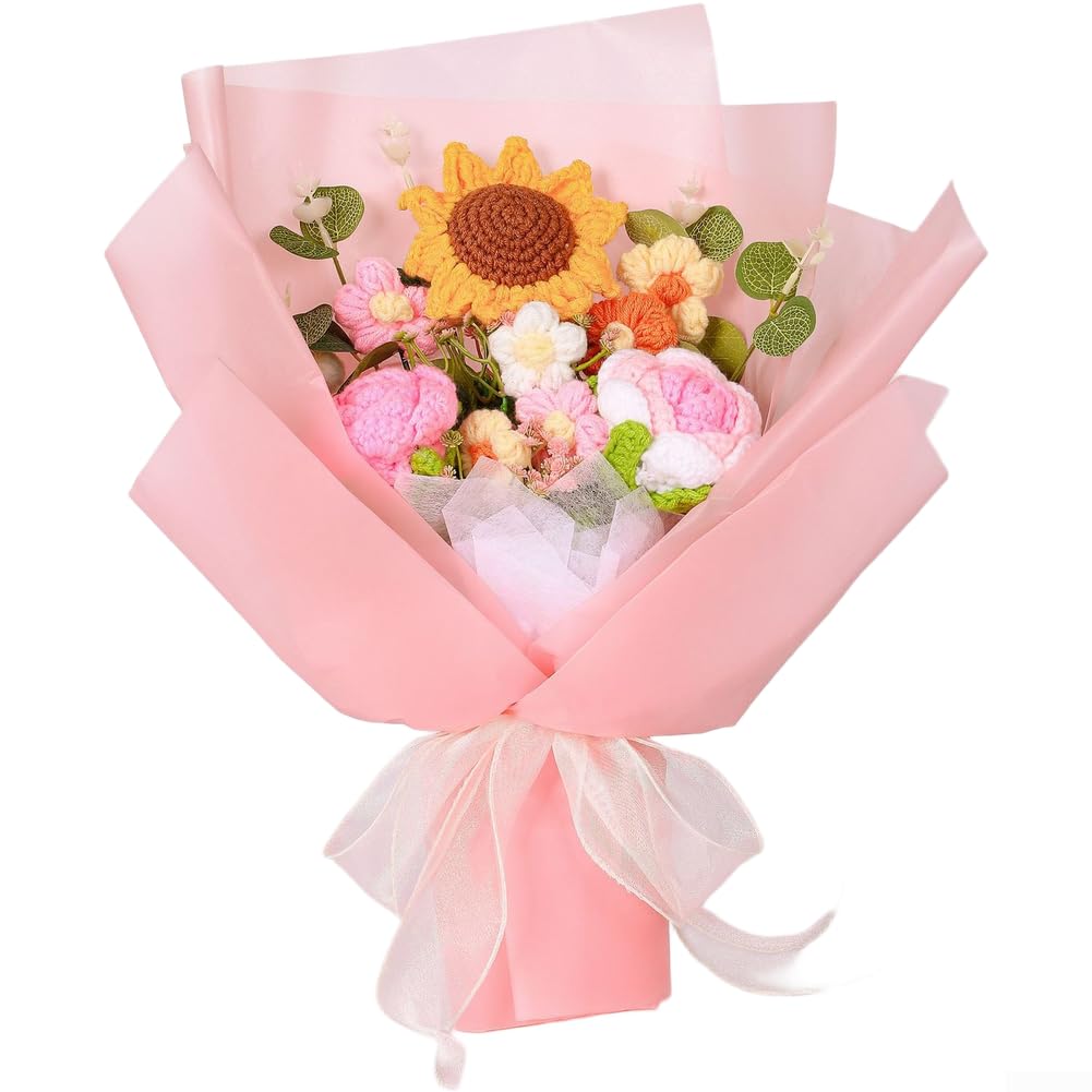 Bouquet de tournesols artificiel en fil tricoté pour arrangement floral maison