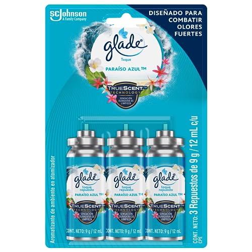 Aromatizantes De Ambiente, Beauty Glade Repuestos para Toque Atomizador, Aromatizante para Hogar, Aroma Paraíso Azul, 3 Repuestos de 9g c/u
