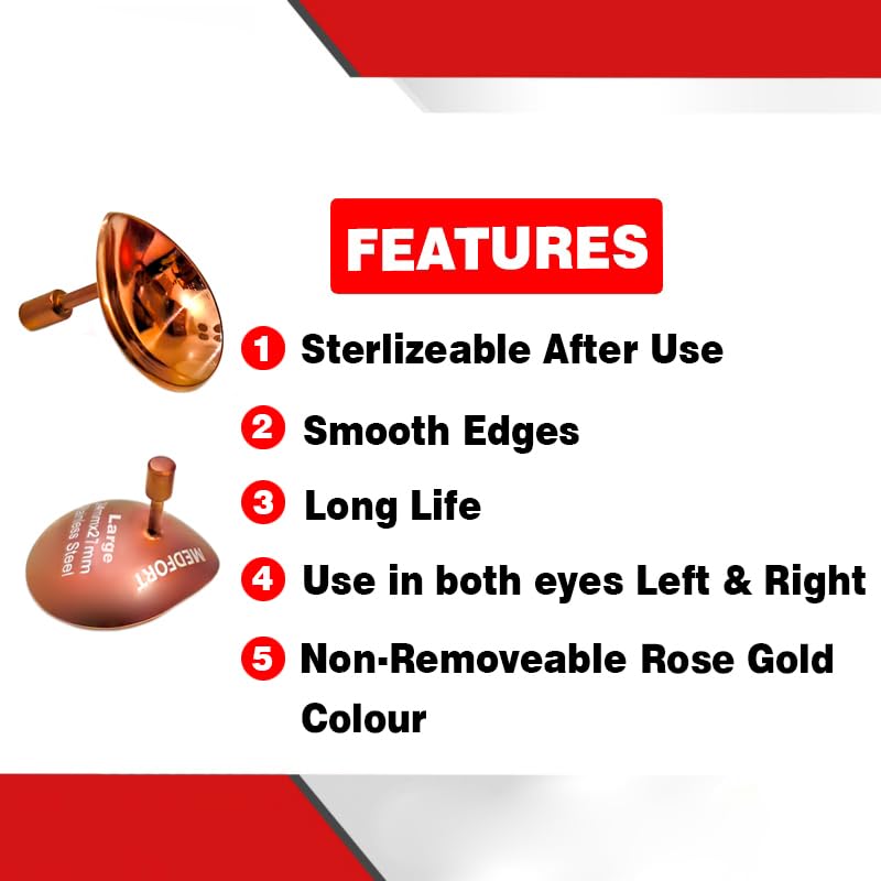 Corneal Eye Shield Protector, Stainless Steel, 24mm x 27mm Large, Rose Gold, 2-Piece Set, Model II