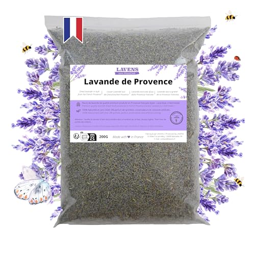 LAVENS - Fleurs de Lavande séchée - Origine Provence 200G - Lavande en Vrac idéale pour Sachet parfumé, Pot-pourri. Qualité supérieure et Parfum Frais.
