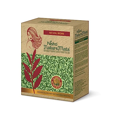 Nisha Naturemate Natural Henna Based Hair Color, Brown Hair Dye, No Ammonia, Natural Brown Hair Color For Gray Coverage, 6-in-1, 15gm Each Pouch, Box Pack