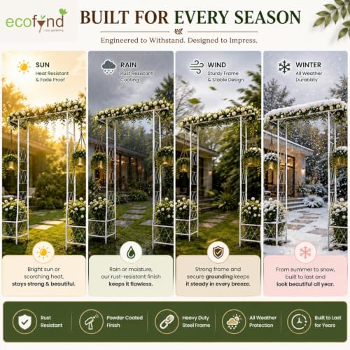 Image of ecofynd 8 Feet High x 5 Feet Wide Graden Arch Plant Stand, Metal Arbor Trellis for Climbing Plants, Backdrop Stand for Outdoor Indoor Wedding Lawn Backyard Party Decoration Items, Patio (GARCH002-WHT)