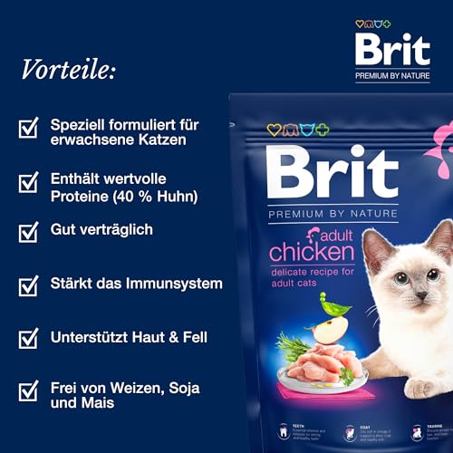 Brit Premium by Nature Trockenfutter für ausgewachsene Katzen, Geschmacksrichtung Huhn, 800 g-2