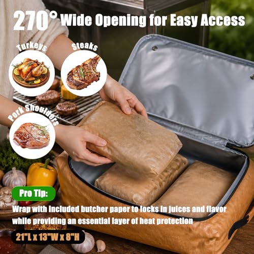 Image of BBQ Blanket for Resting Meat, 270 Opening Leak-Proof Insulated Meat Resting Bag with Butcher Paper, BBQ Brisket Blanket for Pork Shoulder /Steak /Turkey, Smoker Grilling Accessories Gifts for Men /Dad