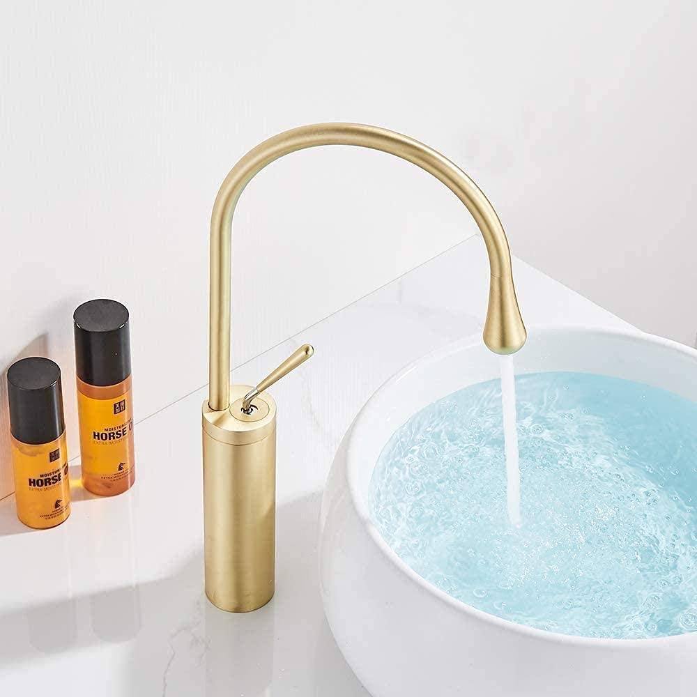 Rubinetto, maniglia singola ruota di 360 compatibile con lavelli da cucina doppi lavelli in ottone dorato, rubinetti dell'acqua calda e fredda
