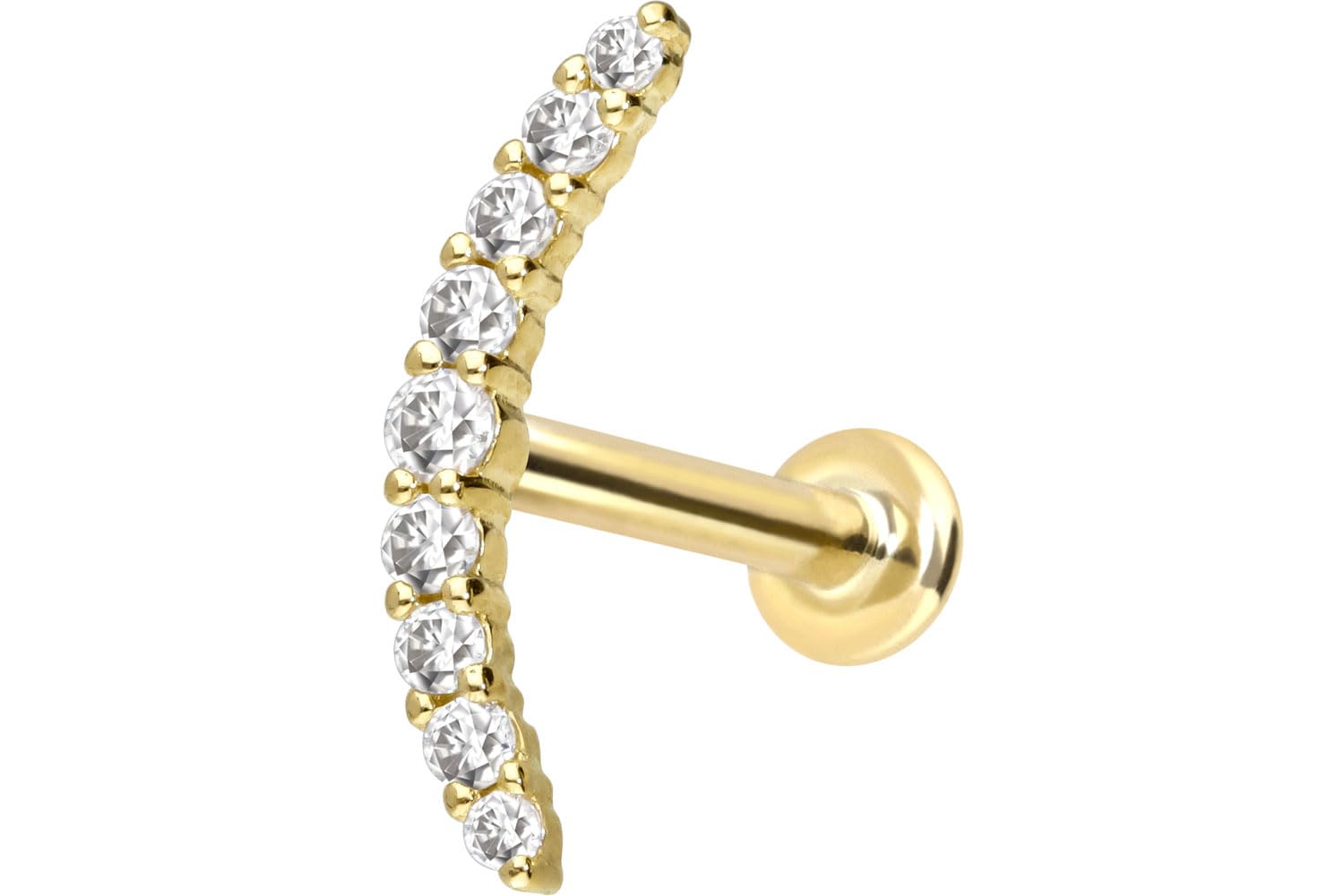PIERCINGLINE 14 Karat Gold Ohr-Piercing Labret mit Innengewinde MOISSANIT - BOGEN Farb & Größenauswahl