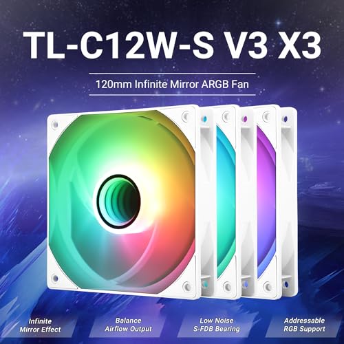 Image of Thermalright TL-C12W-S V3 CPU Fan 120mm Case Cooler Fan ARGB, 4pin PWM Connector Silent Computer Fan with S-FDB Bearing,Desktop Cooling Fan has ARGB Mirror Light Effect (3-Pack Fans)