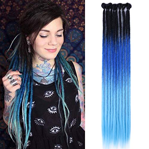 yini Synthetic Dreadlock Extensions Handmade Crochet Hair Reggae Hair 22inch 10 Strands Hip-Hop Style Dread Extensions Crochet Braids For Rock and Roll Hippie Dreadlocks Hair(Black Ombre Blue)
