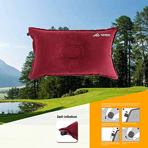 SEMOO Camping Pillow/Self Inflating Air Pillow, Compressible for Camping, Travel and Backpacking (Red)