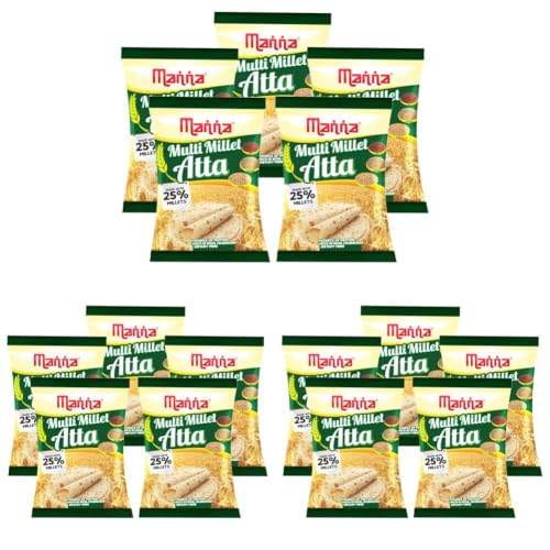 Image of Manna Multigrain Atta /Multi Millet Atta 5Kgs (with millets Flour) | Certified Low GI Wheat Flour with 25% Millets | High Protein & Fibre | Diabetic Friendly (5 X 1Kg Packs) (Pack of 3)