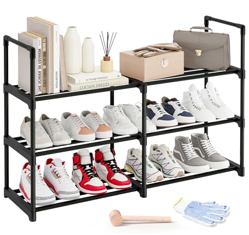 MOCINE 2024 Widened 3 Tier Shoe Rack, 86x30.5x56cm,Metal Shoe Rack, Shoe Shelf, Shoe Racks for Entryway,Shoe Racks for Closet,Space Saving Shoe Rack Organizer, Black