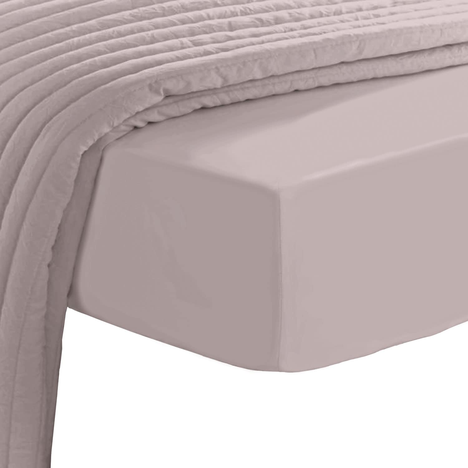 Pizuna 600 Thread Count Fitted Sheet King Size Lilac Grey, 1pc 100% Long Staple Cotton King fitted Sheet 180x200, Soft Sateen Weave Luxury Fitted Bed Sheet fits Upto 40cm