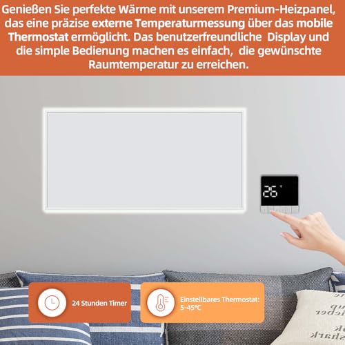 SHX Premium Infrarot Heizung mit WIFI 850W, 9-16 qm, Decken- oder Wandmontage, Standgerät, dimmbare Ambiente Beleuchtung, Fernbedienung, Fenstererkennung, LED Display, Carbon Crystal PET Oberfläche