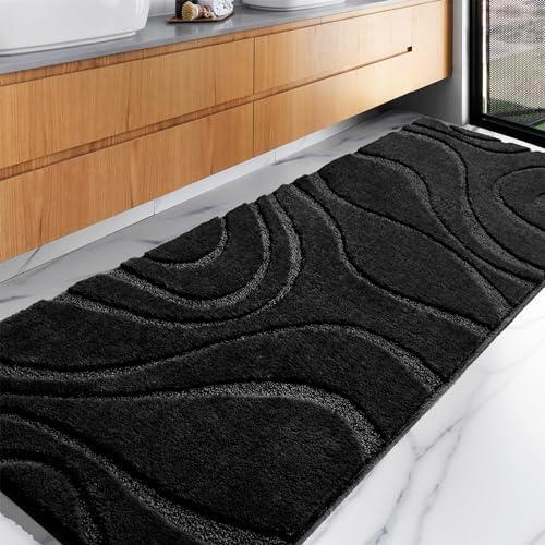 DEXDE Bathroom Rugs Runner 24x60 Inch Ultra Soft and Water Absorbent Long Bath Rugs Non-Slip Quick Dry Machine Washable Bath Mats Microfiber Thick Matts for Floor Tub Shower Home Decor Black