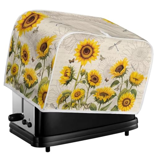 Image of 4 Slice Toaster Cover with Handle, Universal Fits, Sunflower Dragonfly Retro