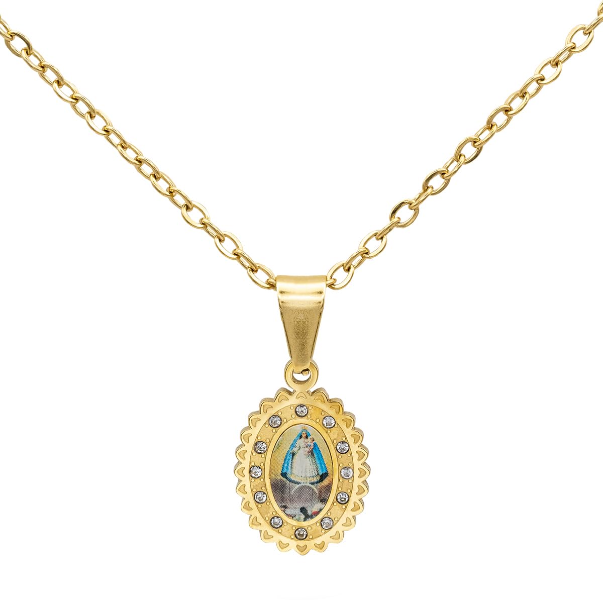 Catholic Virgen de la Caridad del Cobre (Our Lady of Charity) Stainless Steel medal with chain (SSPCCP20MCH-G)