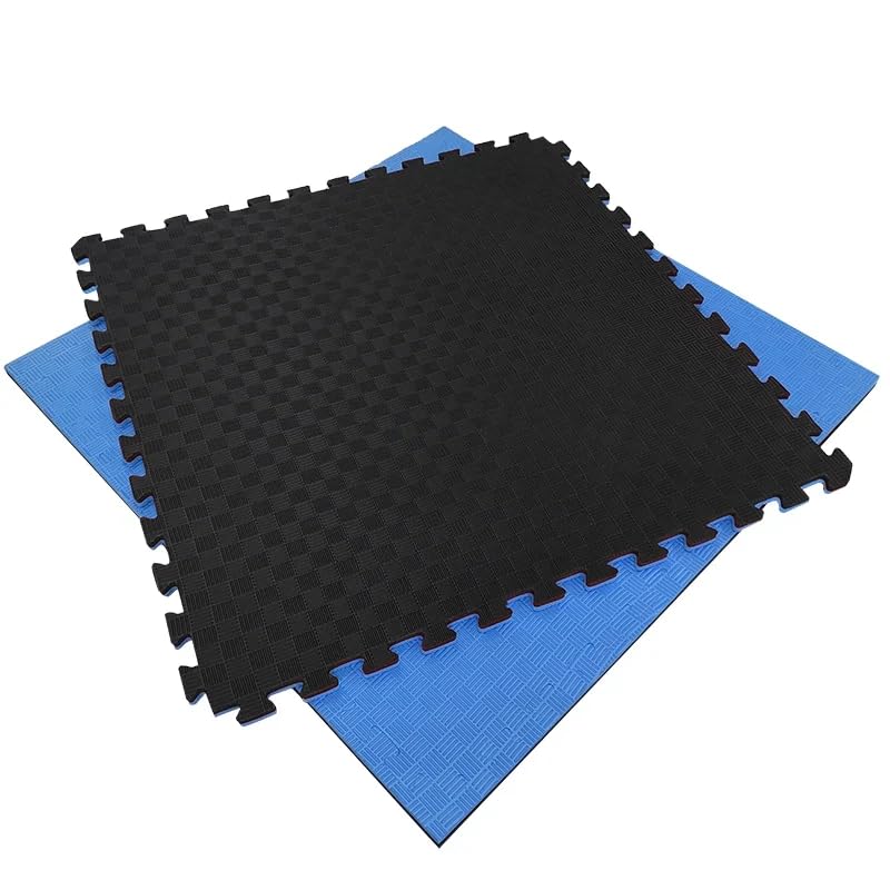 Suelo Puzzle Tatami | Losetas Gran Formato XL | 100x100x20cm | Gimnasios | Gym En Casa | Fitness | Aerobic | Yoga| Superficie Agarre En 5 Líneas | Libre de Tóxicos. (Negro   Azul, 1 Unidad)