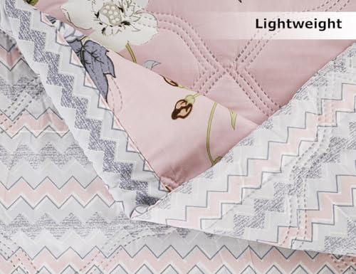Image of Amazon Brand - Umi 100% Cotton Quilted /Ultrasonic 280 Tc Printed King Size Soft Bed Cover /Bedsheet /Bedspread Comforter with 2 Pillow Shams /Cover, (Luxurious, 90 x100 inches, Pink & Beige & White)