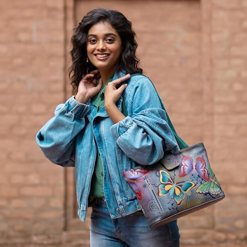 Bolso tote mediano de cuero genuino pintado a mano para mujer miniatura 2