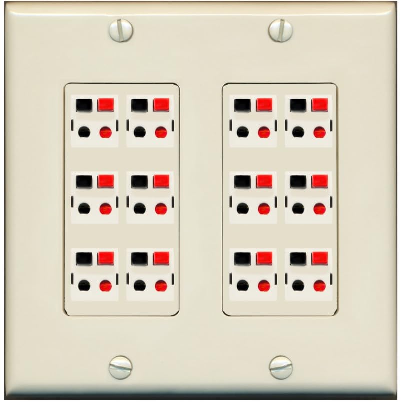 RiteAV 12.0 Surround Sound Speaker Cable Terminal Wire Wall Plate for Home Theater - 2 Gang [White]