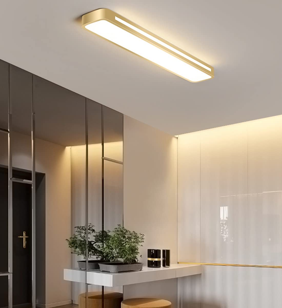 Plafonnier LED rectangulaire bronze 78 cm pour illuminer vos repas en salle à manger moderne