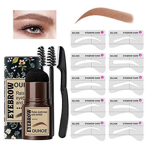 Eyebrow Stamp Stencil Kit, One Step Brow Stamp Shaping Kit for Perfect Brows, Eyebrow Stamp Kit With 10 Reusable Eyebrow Stencils, Waterproof, Long Lasting (Light Brown)