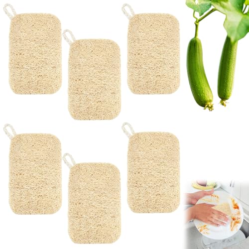 6 Piezas Lufa Natural Estropajo 9 X 14 cm, Loofah Sponge, Estropajo de Lufa Natural Cocina Resistente a Las Manchas, Repelente Al Aceite, Muy Absorbente, para Cuartos de Baños/Cocinas/Encimeras