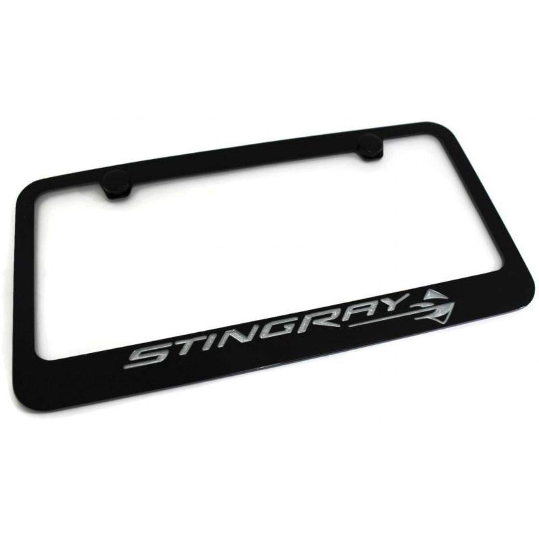 C7 Corvette License Plate Frame - Black with Stingray Script & Fish Logo for 2014-2019 Corvettes