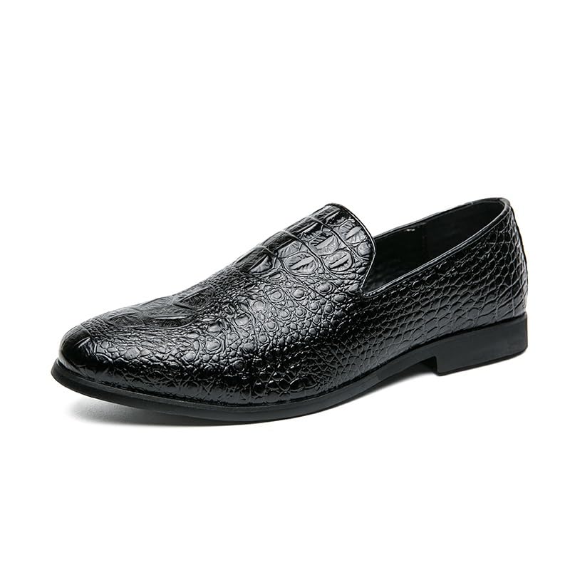 Dress Oxford for Men Slip On Round Burnished Toe Vegan Leather Crocodile Print Anti-Slip Block Heel Slip Resistant Walking