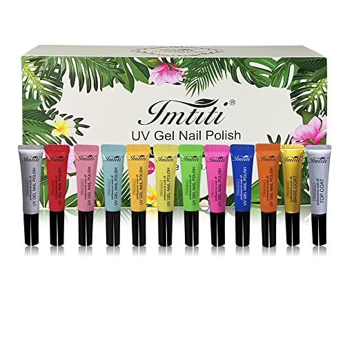 Imtiti 12Pcs UV Gel Nail Polish kit with Glossy and Matte Nail Gel polish with Gift Box 10 Gel Nail Colors with Top and Base Coat for Nail Art Salon Manicure DIY at Home 7ml