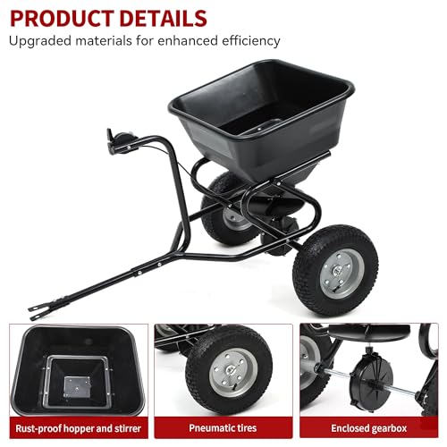 YITAMOTOR Tow Behind Lawn & Garden Broadcast Spreader for Seed Holds up to 130 lbs with 13" Pneumatic Tires and Adjustable Flow Control Lever,for Fertilizer, Grass Seed, Salt, Ice Melt, Lawn - Image 5