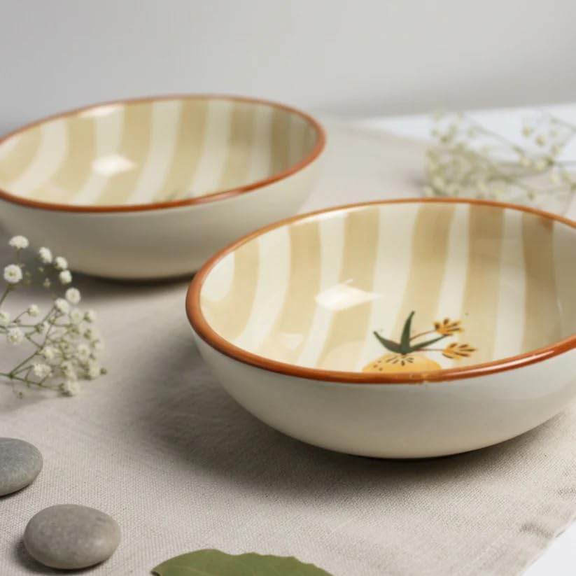 Image of Ceramic Snack Bowl Set for Serving, Dessert & Fruits | Multipurpose Kitchen Bowls Set | Premium Aesthetic Small Serving Bowls | Brown & White | Pack of 2 | 700ml