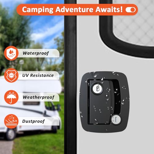 Image of RV Door Lock Replacement - 100% Metal Paddle Handle with Deadbolt & 4 Keys - Fits 2.75 inchx3.75 inchx1.5 inch Lock Hole - for Camper, Trailer, Horse & Cargo Hauler Doors