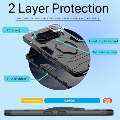 Image of Pikkme Back Cover for Nothing Phone 3a 5G | 360 Protection Case | Ring Holder Stand D5 Tough Armor Bumper Case (Black)