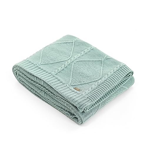 Image of Pluchi Cable Moss Cotton Knitted All Season AC Throw Blanket 125cm x 150cm (49 inch x 59 inch) Dull Blue