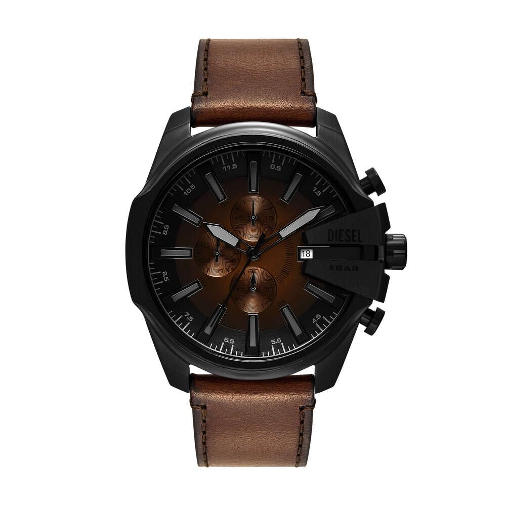 Diesel Mega Chief Slim Watch for Men, Chronograph Movement with Stainless Steel or Leather Strap