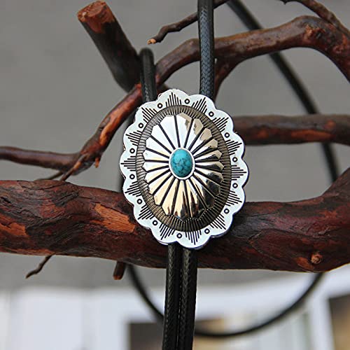Image of Turquoise Agate Granite BOLO Tie for Men Women Leather Wedding Necklace Western Cowboy Necktie