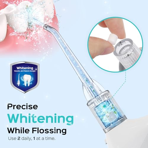 Image of COSLUS ADA Accepted Water Dental Flosser Teeth Pick C20: Portable Cordless Oral Irrigator 300ML Rechargeable Travel Irrigation Cleaner IPX7 Waterproof Electric Flossing Machine, Whitening Set White